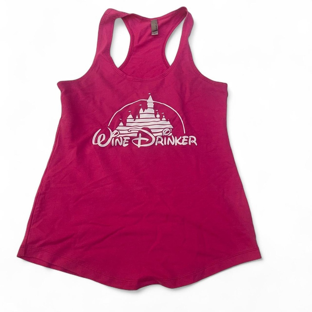 Next‎ Level Apparel Wine Drinker Castle Graphic Racerback Tank Top Pink Womens M